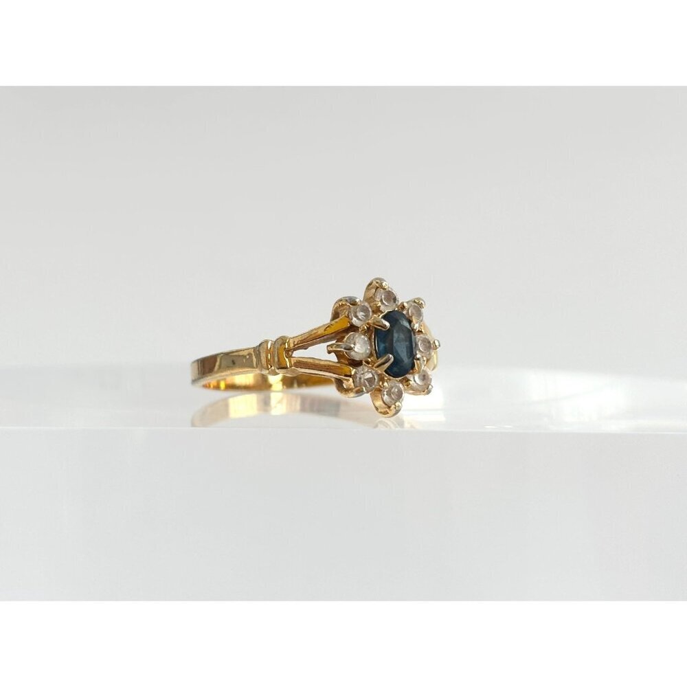 Blue Faux Sapphire Gemstone Gold Toned Costume Jewelry Vintage Ring - sz 11.25 - Picture 3 of 14